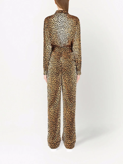 Shop Dolce & Gabbana Silk-blend Leopard Print Jumpsuit In Gold