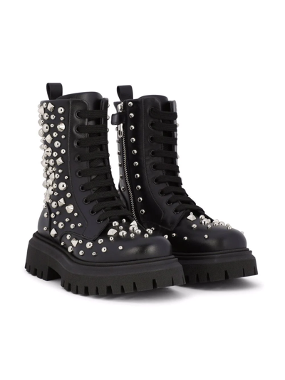 Shop Dolce & Gabbana Studded Leather Combat Boots In Black