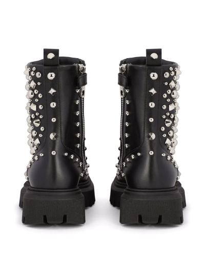 Shop Dolce & Gabbana Studded Leather Combat Boots In Black