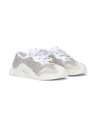 Shop Dolce & Gabbana Studded Low-top Leather Sneakers In White