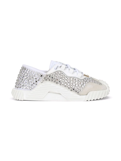 Shop Dolce & Gabbana Studded Low-top Leather Sneakers In White
