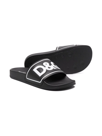 Shop Dolce & Gabbana Teen Embossed-logo Slides In Black