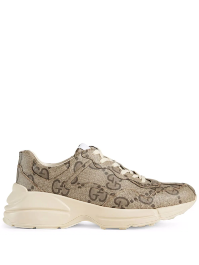 Shop Gucci Rhyton Lace-up Sneakers In Neutrals
