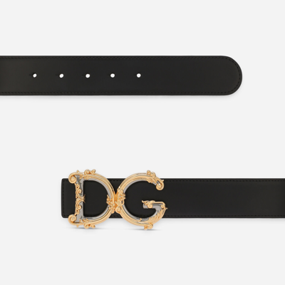 Shop Dolce & Gabbana Leather Belt With Baroque Dg Logo In Black