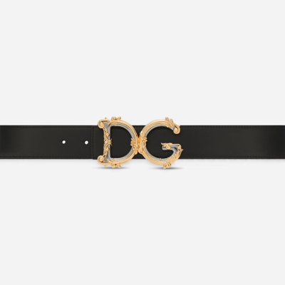 Shop Dolce & Gabbana Leather Belt With Baroque Dg Logo In Black