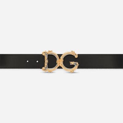 Dolce & Gabbana Chic Baroque Logo Canvas Belt In Muted Cream Hues For Women In Black