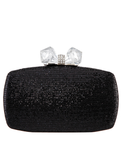 Shop Nina Women's Glitter Minaudiere With Crystal Bow Clasp In Black
