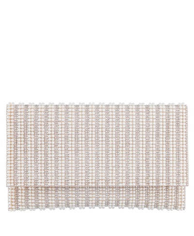 Shop Nina Women's Allover Imitation Pearl And Crystal Envelope Clutch In White