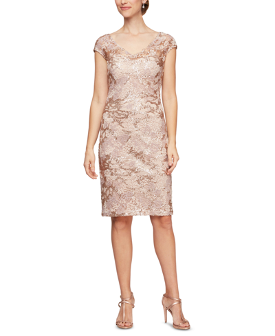 Shop Alex Evenings Petite Lace Sheath Dress In Rose Gold