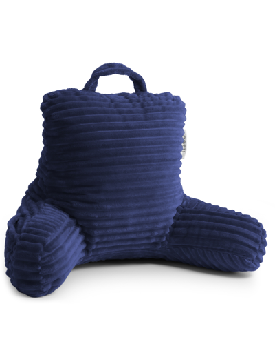 Shop Nestl Bedding Cut Plush Striped Reading Pillow With Arms, Small In Navy Blue