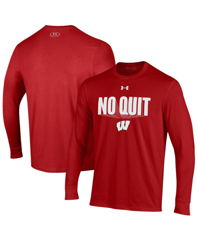Under Armour Red Wisconsin Badgers 2023 On Court Bench Shooting Long Sleeve Hoodie T-shirt In Red