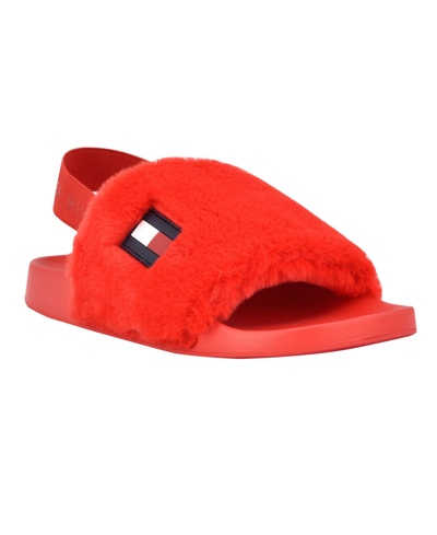 Shop Tommy Hilfiger Women's Hahna Faux Fur Slides Women's Shoes In Red
