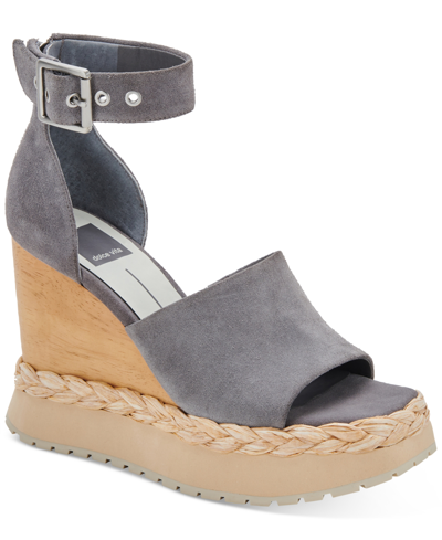 Shop Dolce Vita Parle Two-piece Wedge Sandals Women's Shoes In Dark Grey Suede