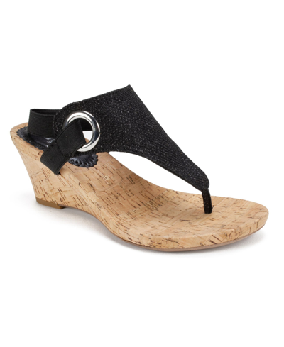 Shop White Mountain Aida Thong Wedge Sandals Women's Shoes In Black/glitter