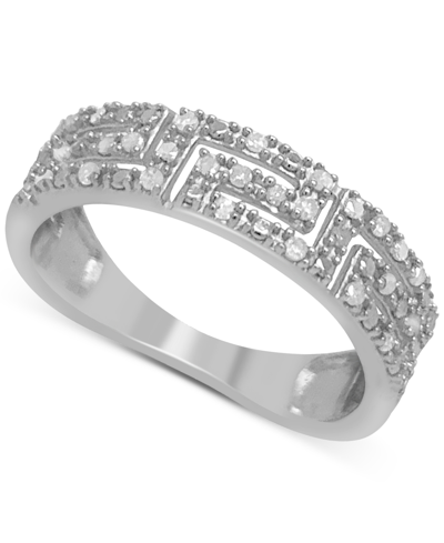 Shop Macy's Diamond Greek Key Ring (1/6 Ct. T.w.) In Sterling Silver