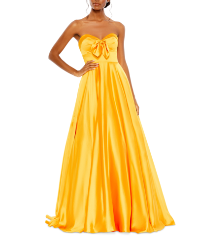 Shop Mac Duggal Strapless Bow-detail Gown In Marigold
