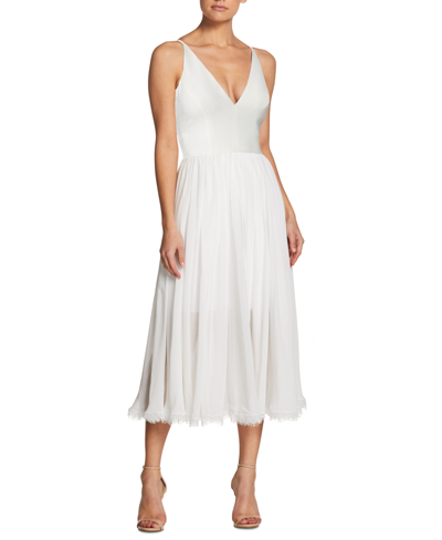 Shop Dress The Population Alicia Lace-hem Dress In Off White