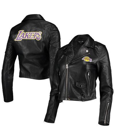 Shop The Wild Collective Women's  Black Los Angeles Lakers Moto Full-zip Jacket