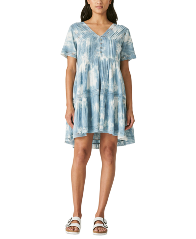 Shop Lucky Brand Lace-trim Tiered Dress In Blue Tie Dye