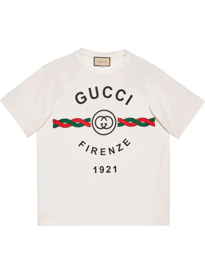 Shop Gucci Firenze 1921 Cotton T-shirt In White