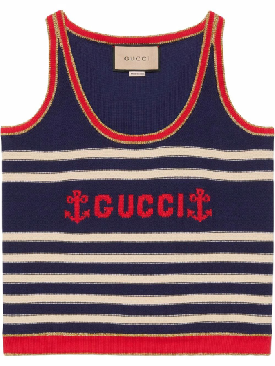 Shop Gucci Striped Logo-intarsia Vest In Blue