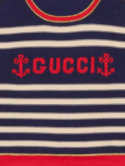 Shop Gucci Striped Logo-intarsia Vest In Blue