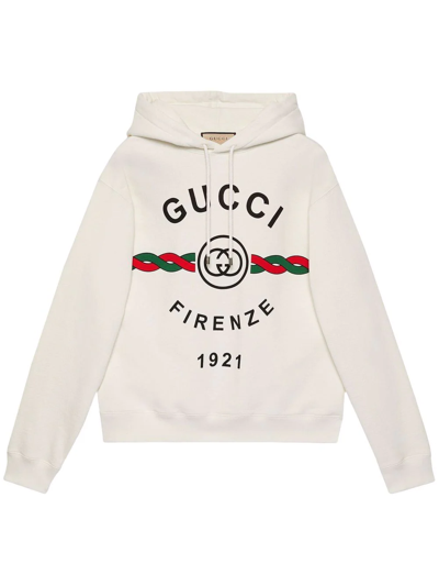 Shop Gucci Firenze 1921 Cotton Hoodie In White