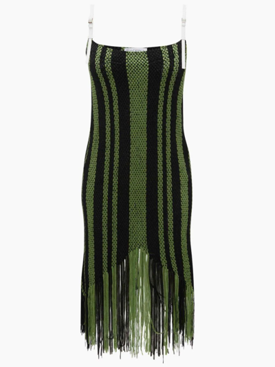 Shop Jw Anderson Fringe Detail Camisole Dress In Green
