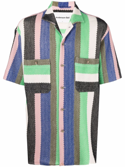 Shop Andersson Bell Stripe Knit Open Collar Shirt In Multi