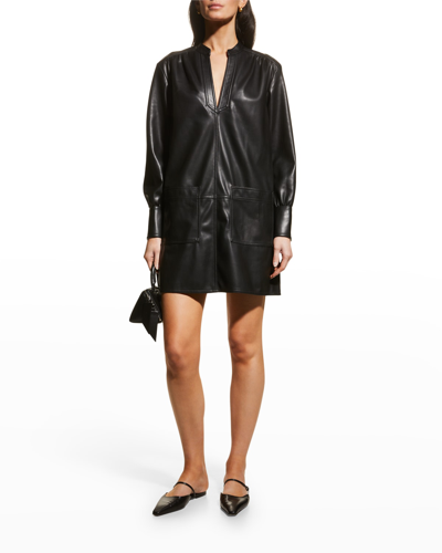 Shop Rebecca Taylor Vegan-leather Tunic Dress In Black
