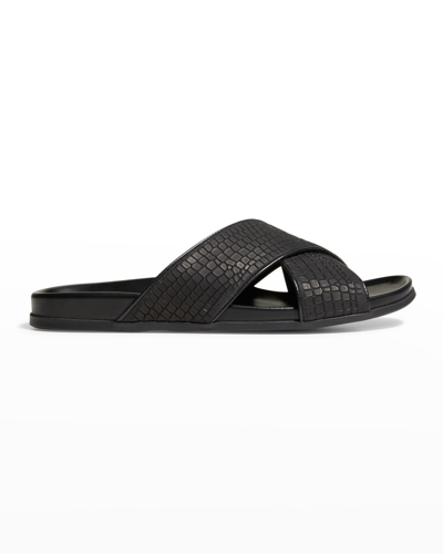 Shop Manolo Blahnik Men's Chiltern Leather Slide Sandals In Blck0015