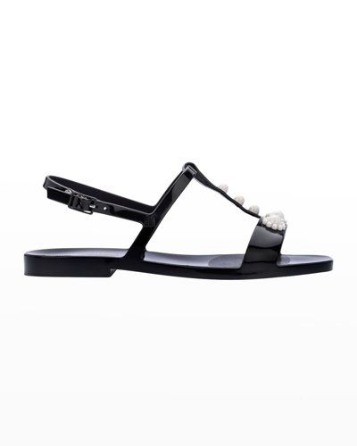 Shop Melissa X Jason Wu Beaded T-strap Slingback Sandals In Black/white