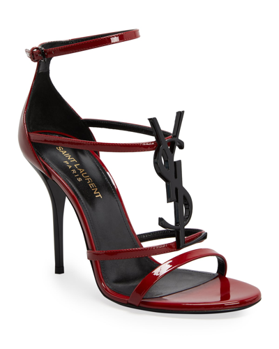 Shop Saint Laurent Cassandra Ysl Stiletto Sandals In Red