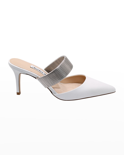 Shop Charles David Alfie Pointed Metal-strap Suede Mules In White