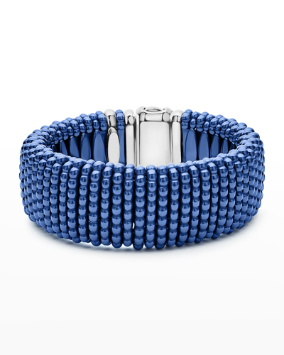 Shop Lagos Blue Caviar Ultramarine Ceramic Wide 23mm Rope Bracelet In Ss 18k