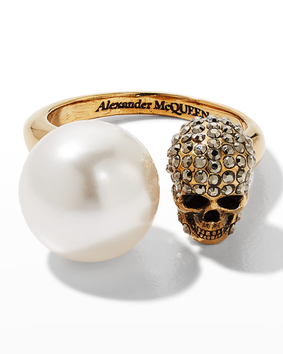 Shop Alexander Mcqueen Skull And Pearly Ring In Mix