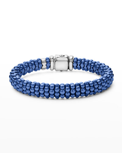 Shop Lagos Blue Caviar Ultramarine Ceramic Bead 9mm Rope Bracelet In Ss 18k