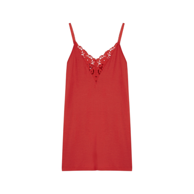 Shop Eberjey Naya Lace-trimmed Stretch-jersey Chemise In Red