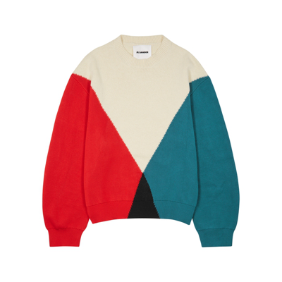 Shop Jil Sander Colour-blocked Cotton-blend Jumper In Multicoloured
