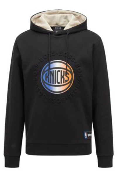 Shop Hugo Boss Boss & Nba Hooded Sweatshirt With Dual Branding In Nba Knicks