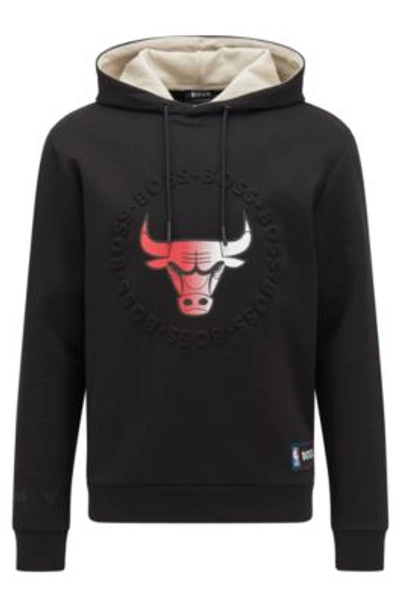 Shop Hugo Boss Boss & Nba Hooded Sweatshirt With Dual Branding In Nba Bulls
