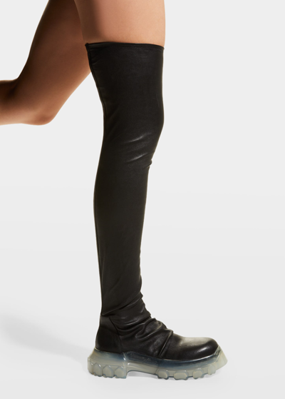 Shop Rick Owens Bozo Thigh-high Stocking Tractor Boots In Black Clear