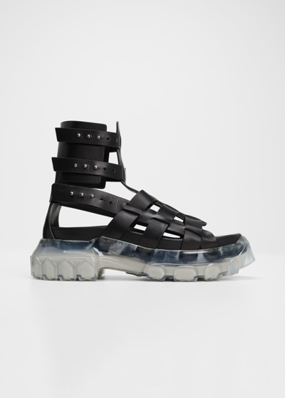 Shop Rick Owens Leather Hiking Tractor Gladiator Sandals In Black Clear