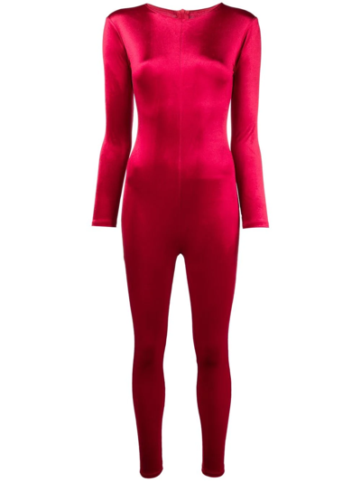 Shop Alchemy X Lia Aram Long-sleeved Velvet Jumpsuit In Red