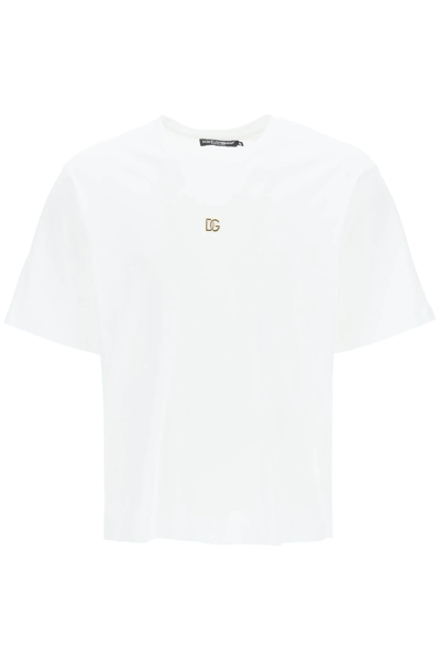 Shop Dolce & Gabbana T-shirt With Metal Dg Logo In White