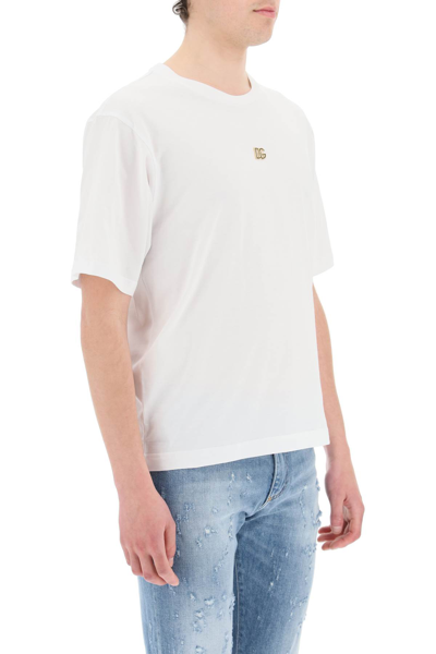 Shop Dolce & Gabbana T-shirt With Metal Dg Logo In White