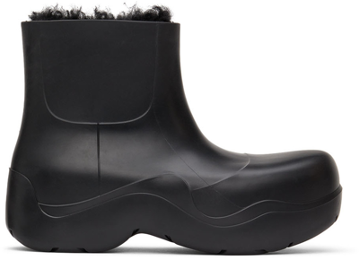 Shop Bottega Veneta Black Cozy Puddle Chelsea Boots In 1000-black