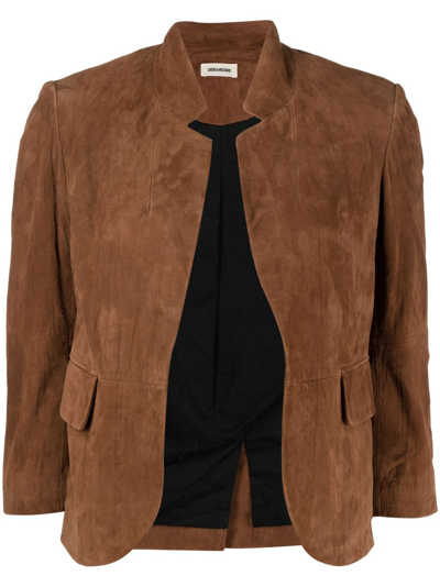 Shop Zadig & Voltaire Verys Cropped Leather Jacket In Brown
