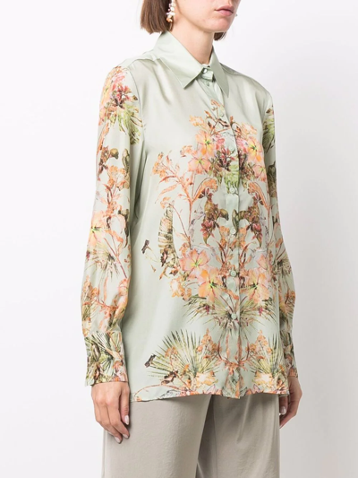 Shop Alberta Ferretti Floral-print Silk Shirt In Green