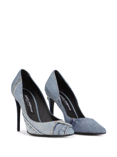 Shop Dolce & Gabbana 105mm Patchwork-denim Buckle-detail Pumps In Blue